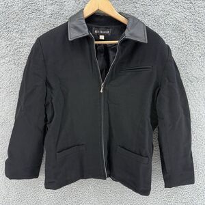 NEW FRONTIER 100% Wool Full Zip Jacket Pockets Black Womens Large Classic City